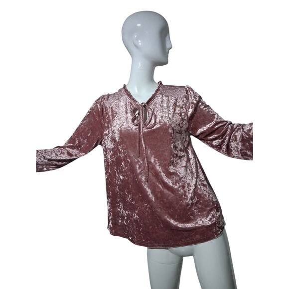 Mystree Crushed Velvet Smocked Women's size Medium Casual Career Peasant Top - Picture 6 of 15